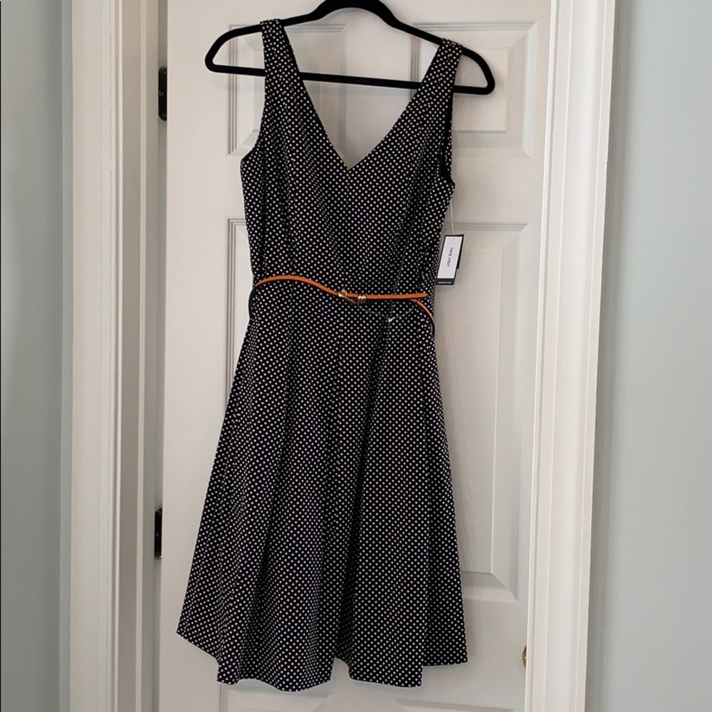 Nine West black & white polka dot a-line dress